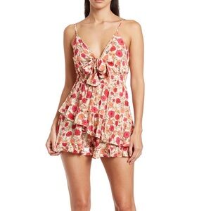 Lush Floral Print Tie Romper